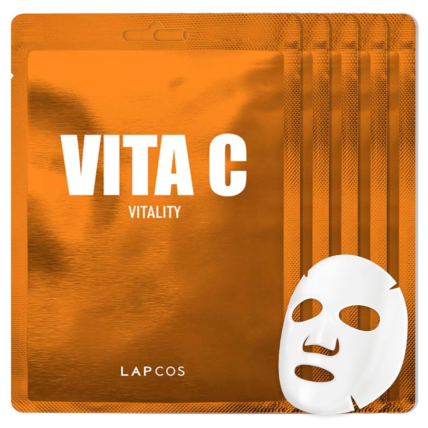 LAPCOS K Beauty Vita C Sheet Mask – Rejuvenating & Revitalizing Face Masks with Vitamin C for Dull, Tired Skin – Highly Breathable Eucalyptus-derived Tencel Sheet – Korean Skin Care (Pack of 5)