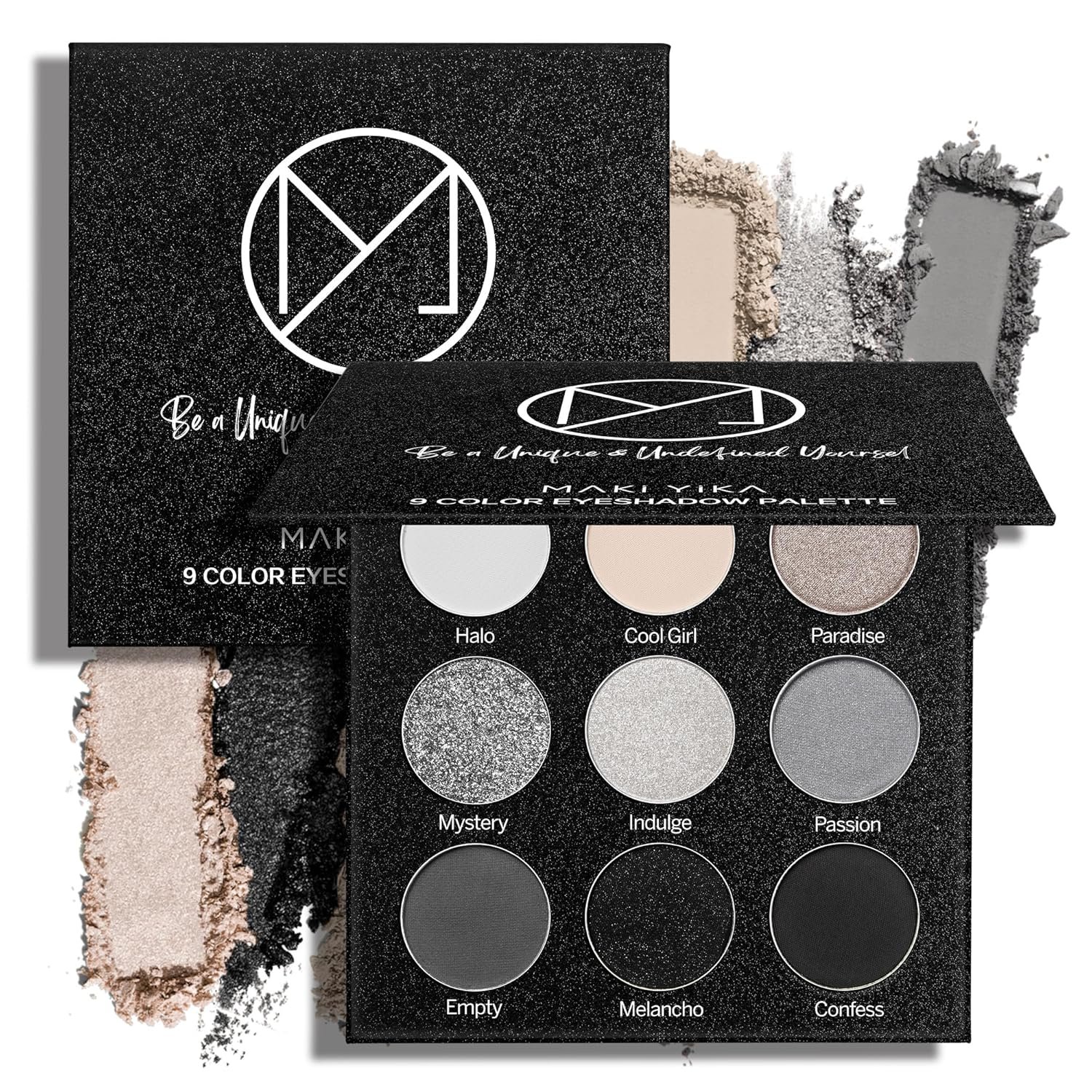 MAKI YIKA Black Grey Smokey Eyeshadow Palette Matte Black White Gray Silver Smoky Eye Shadow 9 Colors Eyeshadows Eye Makeup For Goth Look -9Black