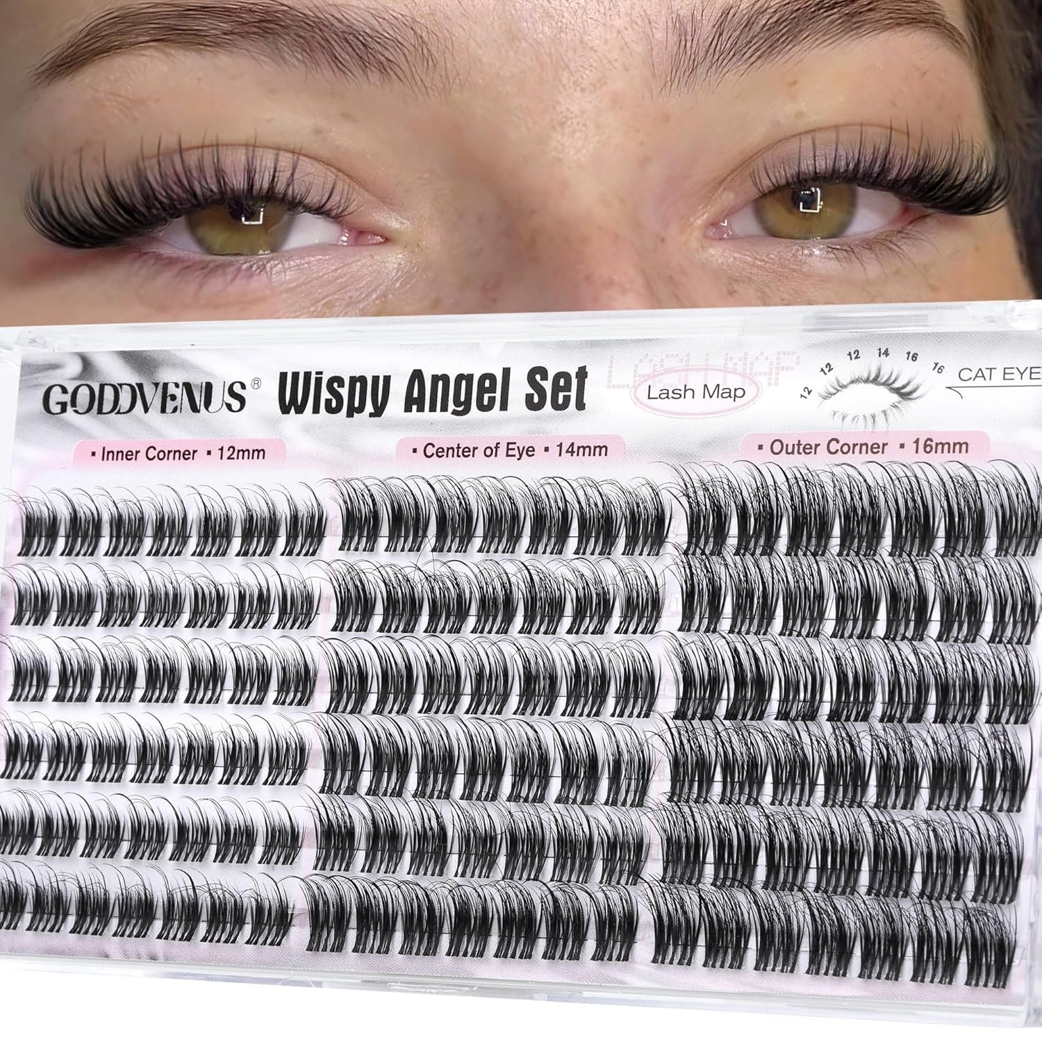 Goddvenus Wispy Natural Lash Clusters 12-14-16mm CC Curl DIY Cluster Eyelash Extensions for Clean Makeup, Individual False Eyelashes Cat Eye Lash Clusters