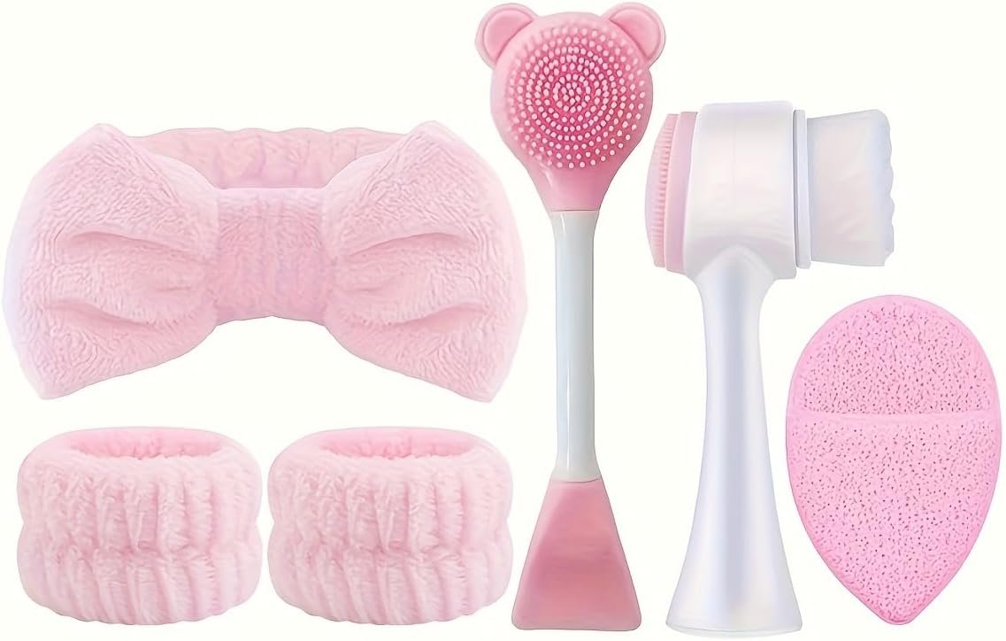6-Piece Facial Care Tool Set, Deep Cleansing SPA Mask Brushes & Exfoliating Tools with Velvet Headband, Portable Skincare Kit for Women – Perfect Mother’s Day Gift