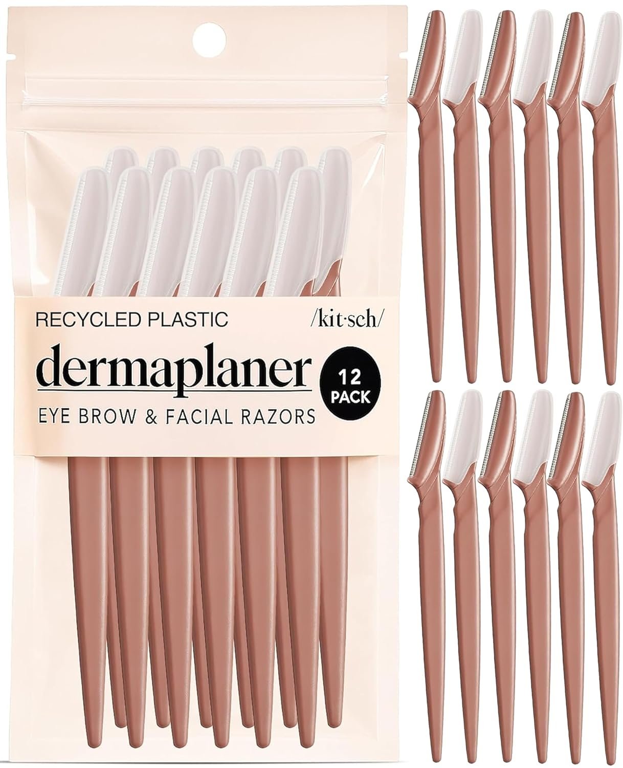 Kitsch Dermaplane Razor for Women Face – Face Razors for Women & Men, Eye Brow Razors & Face Shaver – Exfoliating Facial Razor & Dermaplaner as Skin Care Tool for Smoother Skin – Terracotta, 12 pcs
