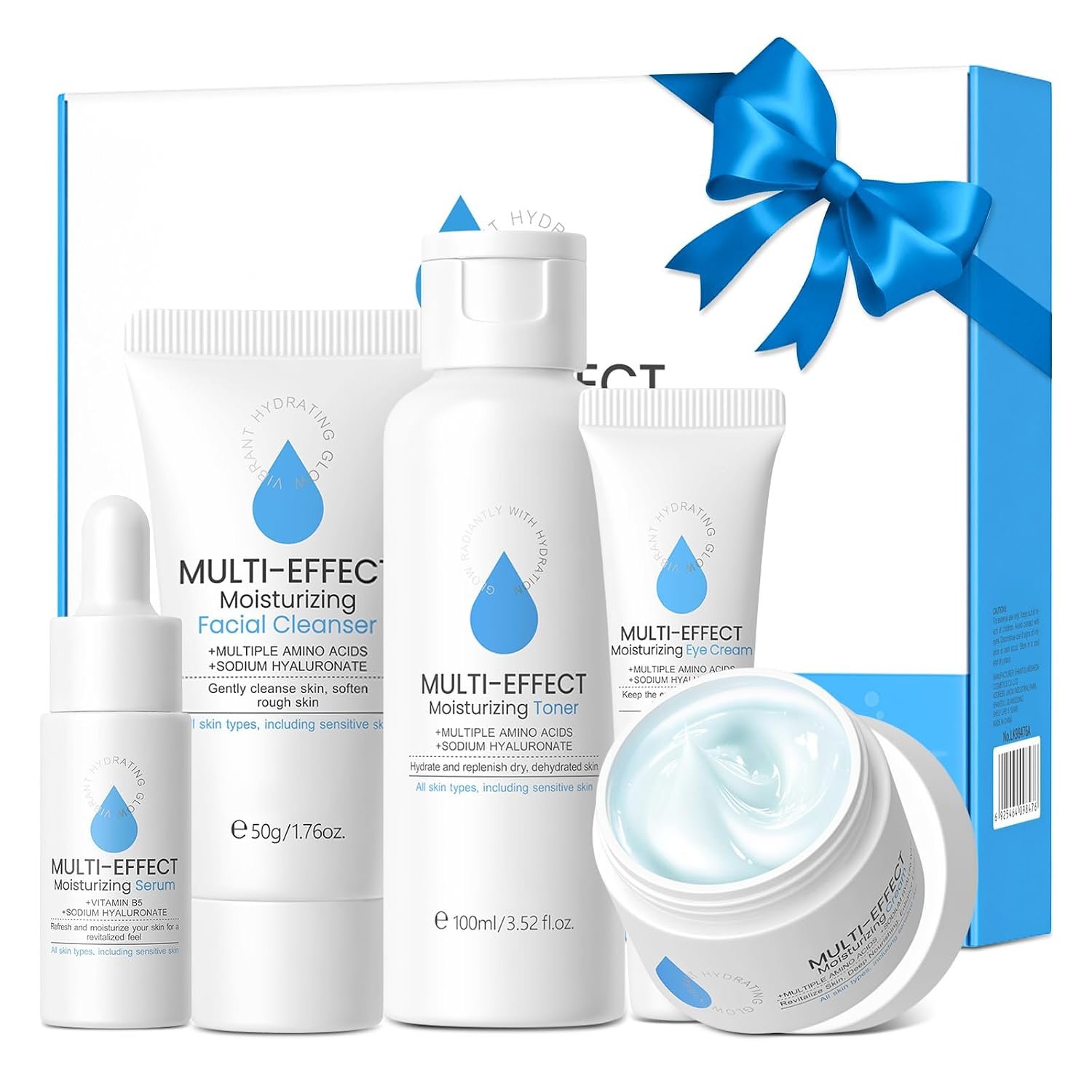 Skin Care Gift Sets for Women, 5-In-1 Hydration Skin Care Set with Cleanser, Toner, Eye Cream, Serum & Face Cream, Hyaluronic Acid Skincare for Anti-Wrinkle, Oil Control & Pore Shrinking