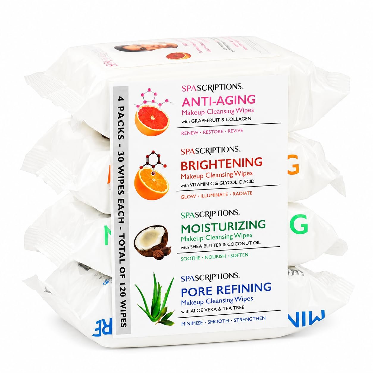 SpaScriptions Multi-Ingredient Facial Makeup Remover Cleansing Wipes 120 CT