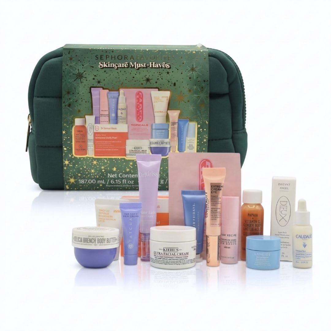 Sephora Skincare Must-Haves Set Holiday Gift Set: 15 Bestselling Mini & Deluxe Skincare Essentials for Glowing, Hydrated Skin